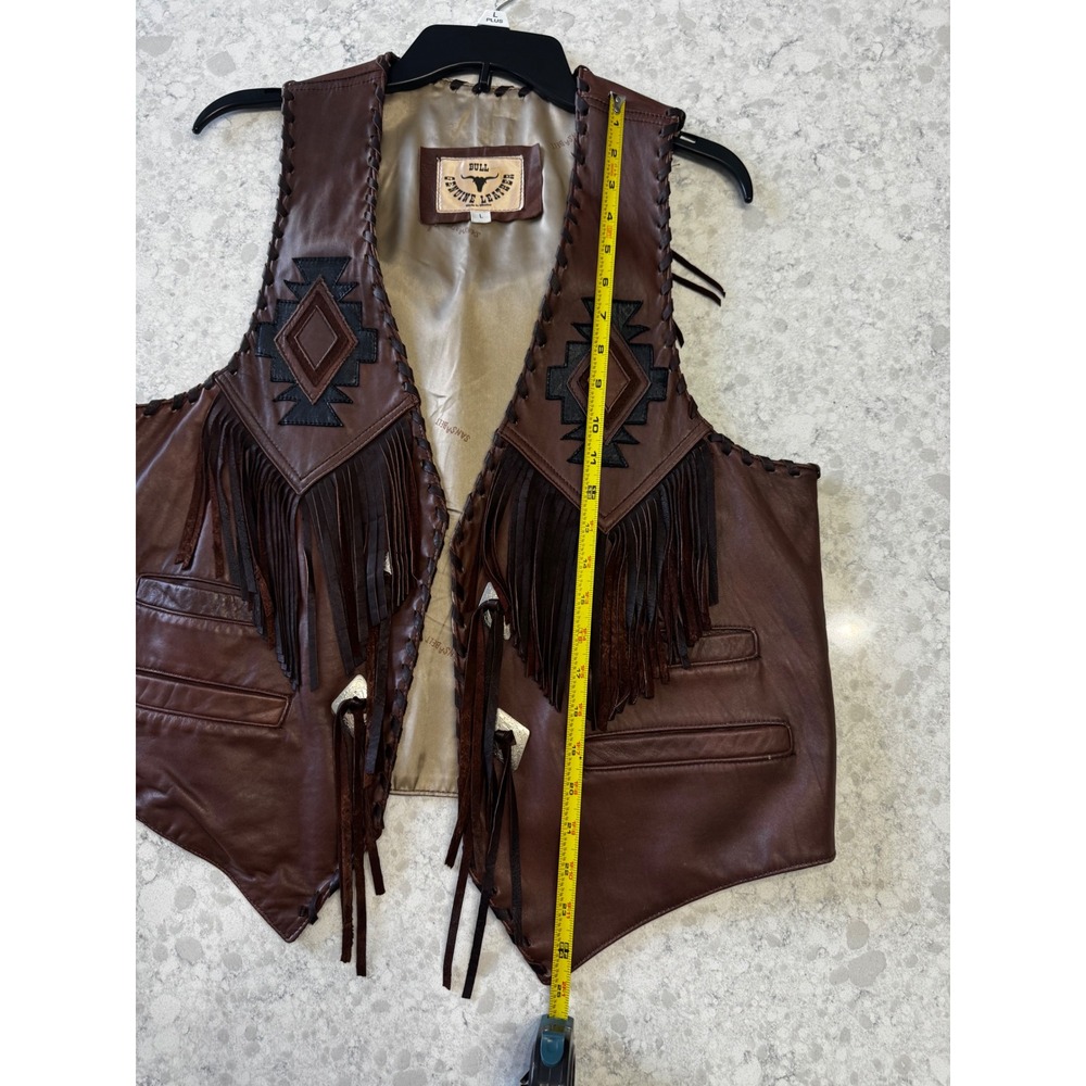 Vintage Bull Genuine Leather Western Fringe Vest Southwestern Whipstitch Mens L - Picture 12 of 15